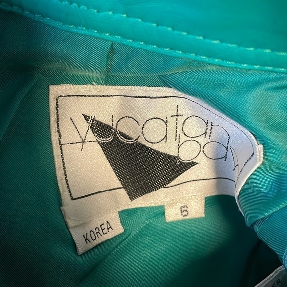 Retro 80s Leather Skirt Teal Mini 6 90s Max Edgy Glam Rock VTG Yucatán Bay - Picture 11 of 15